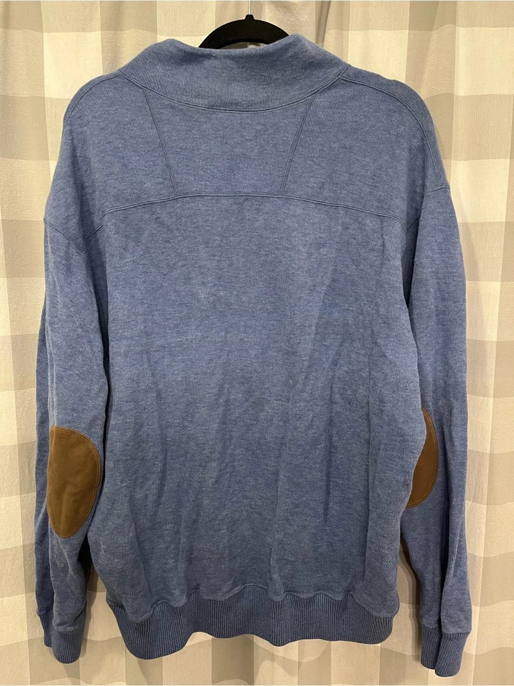 Daniel Cremieux Mid-Blue Quarter-Zip Sweater with Brown Elbow Patches